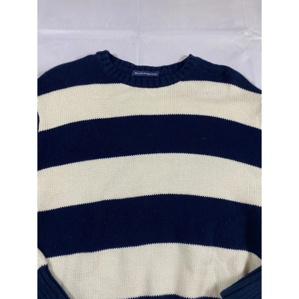 Brandy Melville Navy Cream Striped Crew Neck Long Sleeve‎ Sweater